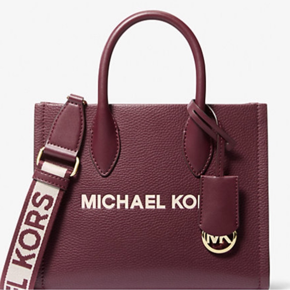Michael Kors Mirella Small Top Zip Shopper Tote Crossbody Bag Maroon Handbag